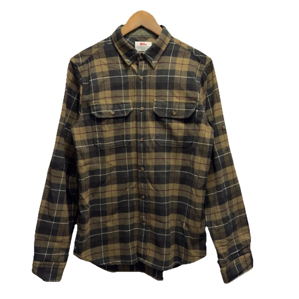 Fjallraven Men's Sz Medium Mustard Plaid Yellow Singi Flannel Outdoor Camp Shirt - Picture 2 of 4
